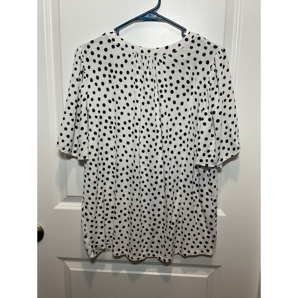 THE LOFT Women's Blouse Polka Dot Large Tie White Black Work Office Top‎ Shirt L - Picture 4 of 8